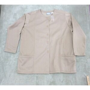 Blair Women's Beige Tan Pockets Button Up Scrub Jacket Size 2XL